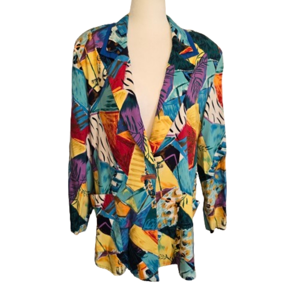 Nino Wong 80s Vintage Colorful Abstract Art To Wear Rayon Blazer Jacket